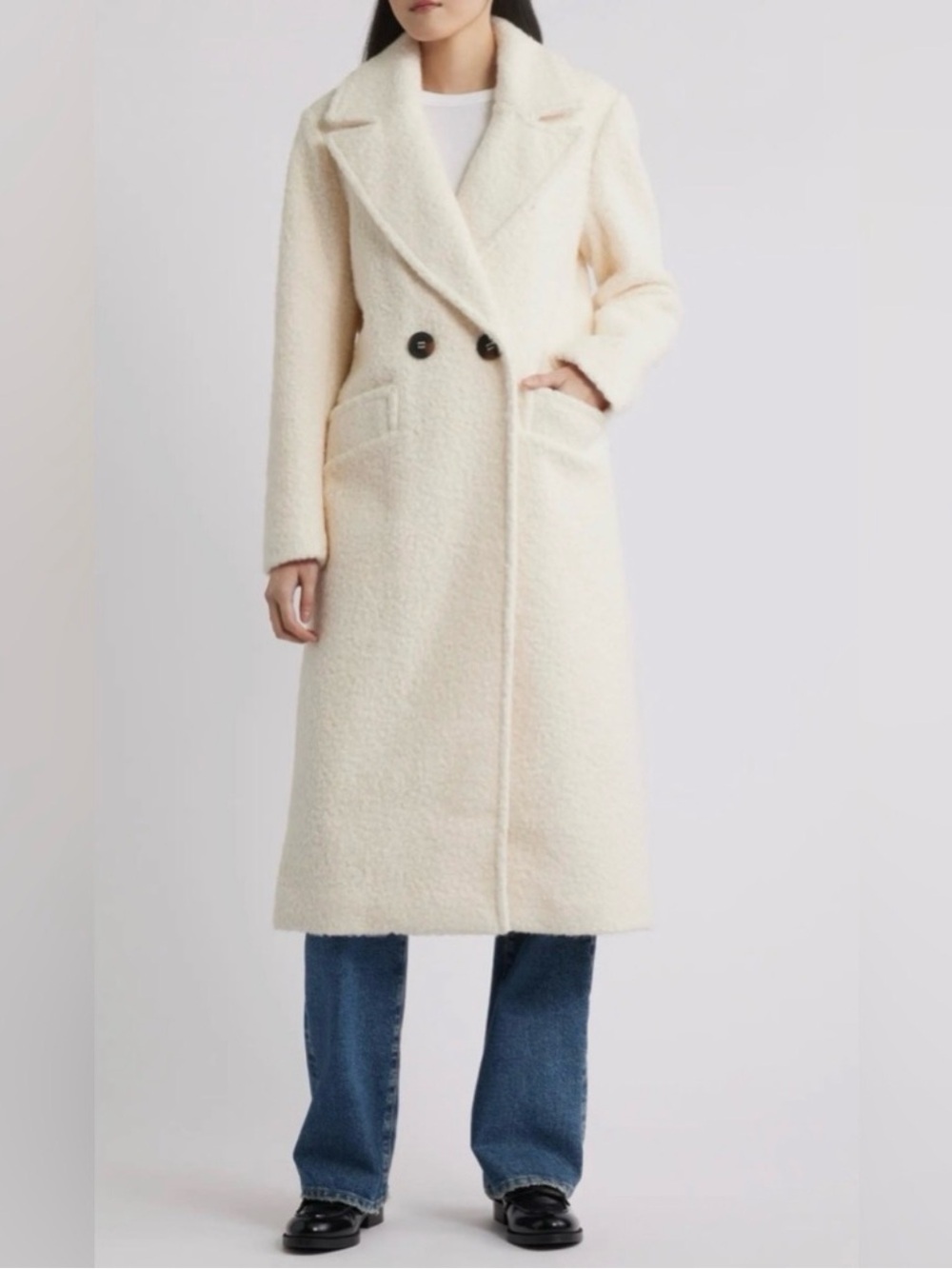 BCBGeneration Double Breasted Long Coat Cream